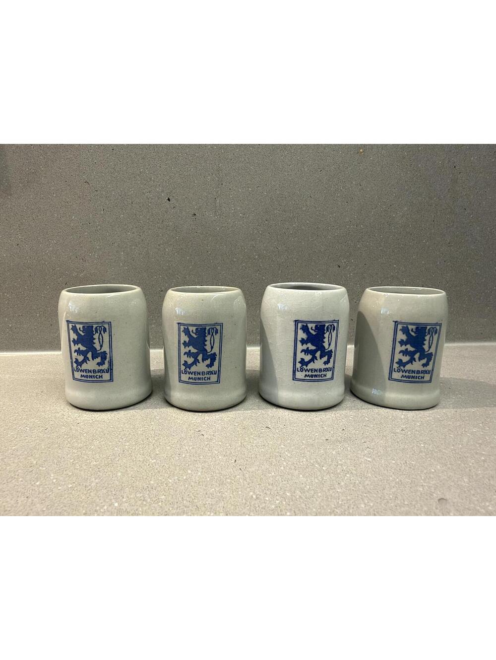 Vintage Löwenbräu Munich Mini Ceramic Beer Stein Shot Glass Set of 4